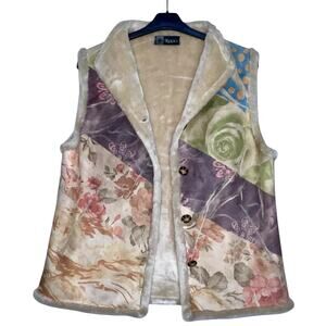 Vest Patchwork Faux Suede Floral Printed